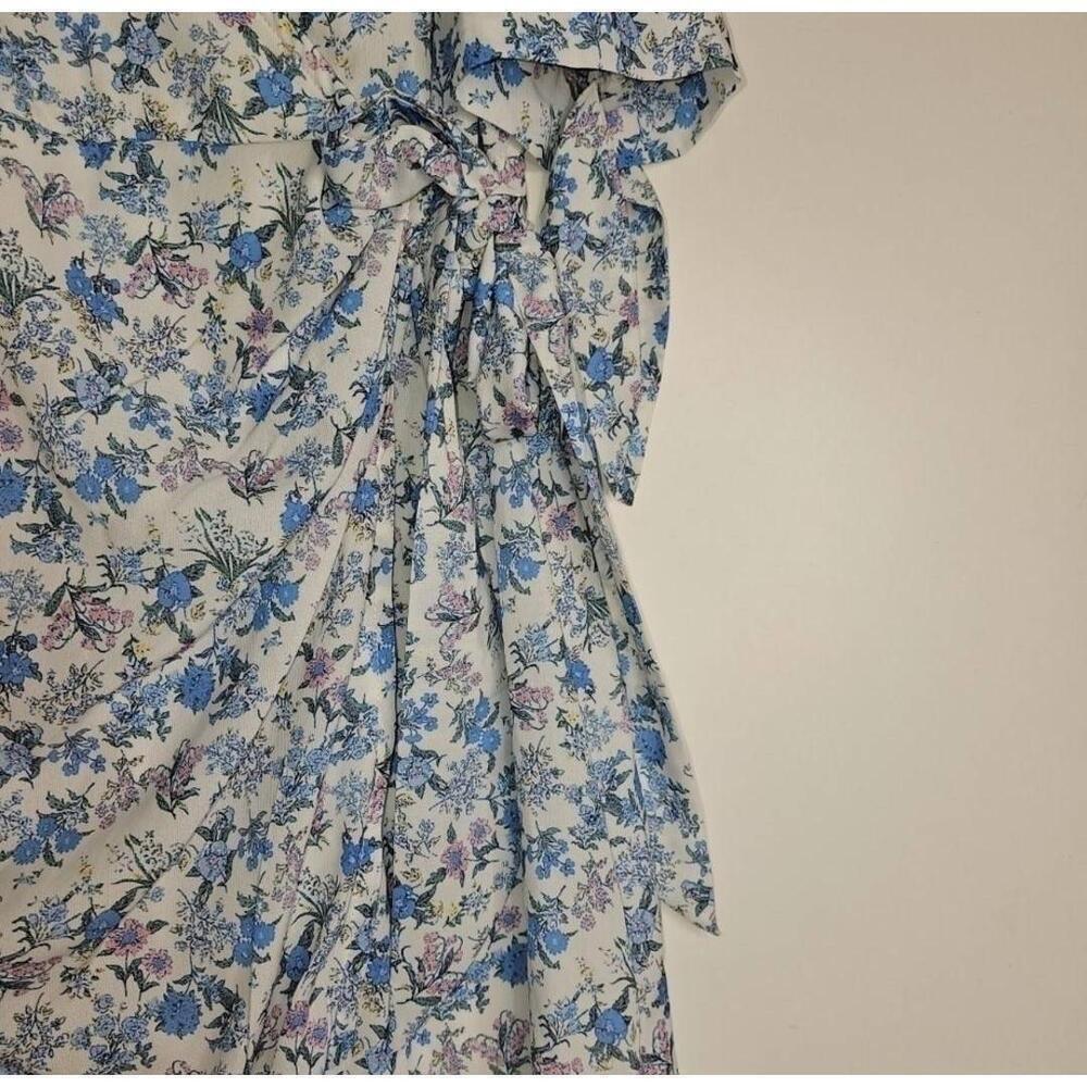 Lulus White Floral Print Puff Sleeve Faux-Wrap Dress Medium - Picture 5 of 11